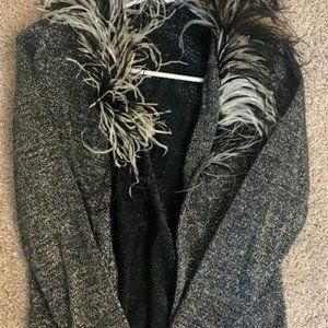 VINTAGE Elinor Gay Black & Silver Feather Cardigan Size 8